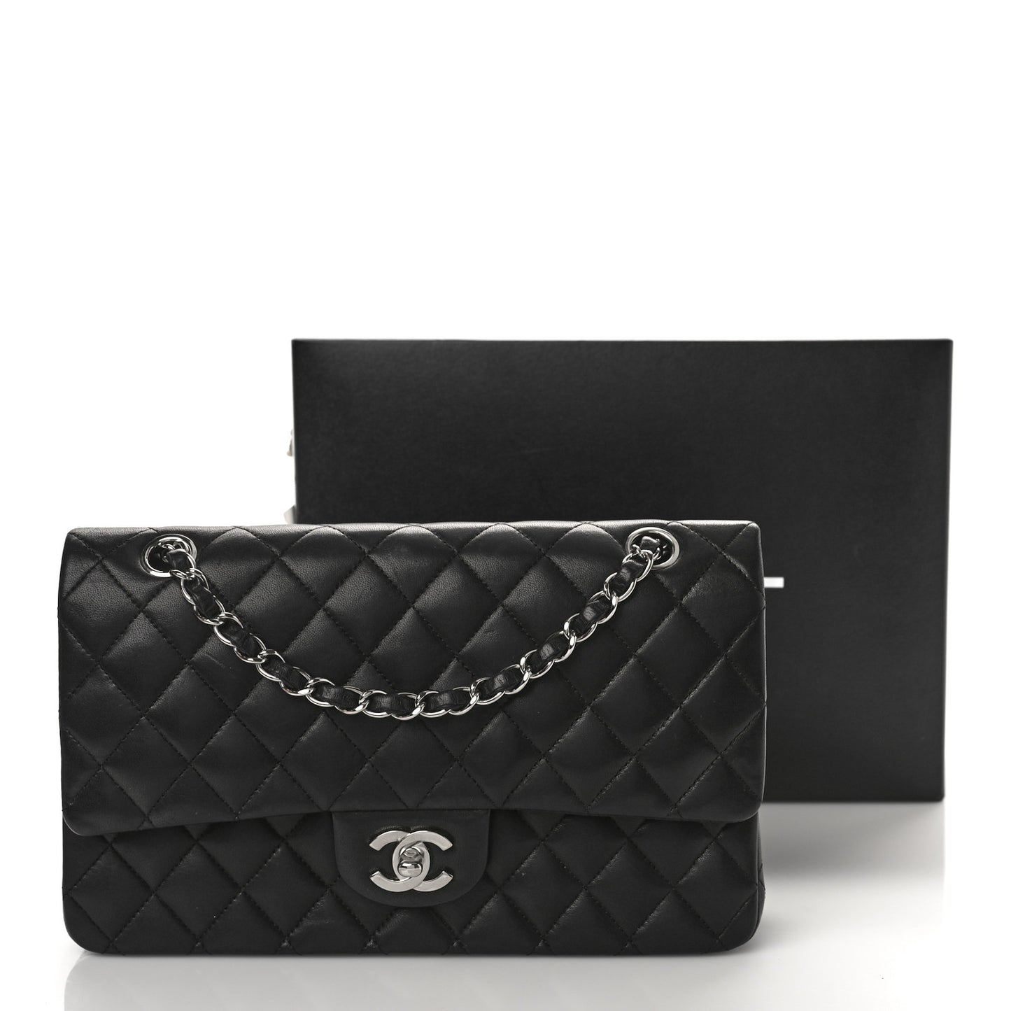 Lambskin Quilted Medium Double Flap Black