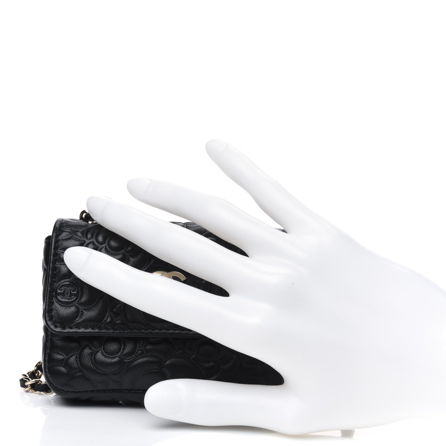 Chanel Lambskin Camellia Embossed Chain Belt Bag Black 2 of 5