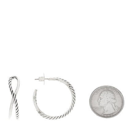 David Yurman Sterling Silver Crossover Cable Hoop Earrings 2 of 4