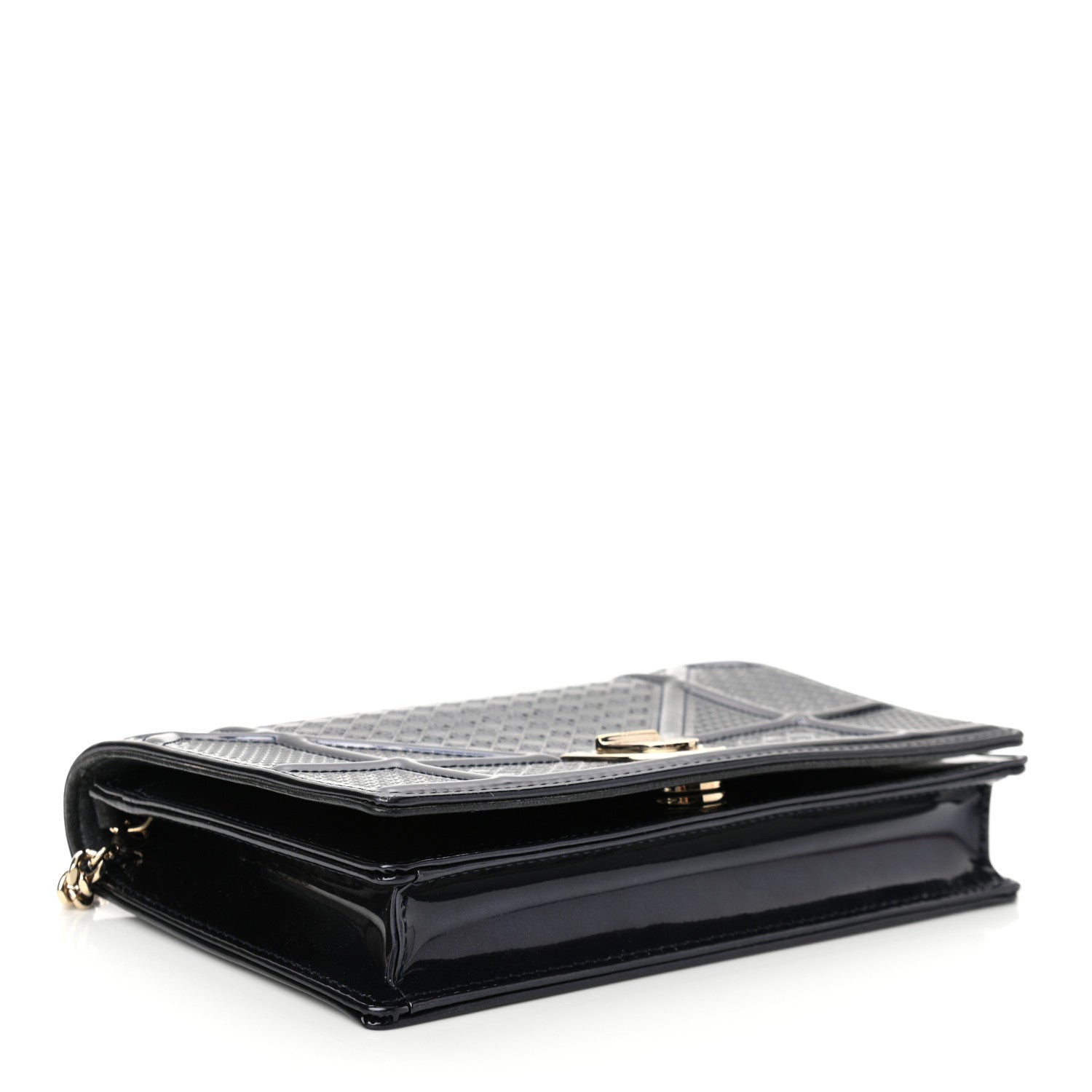 Christian Dior Metallic Patent Micro-Cannage Diorama Wallet on Chain Pouch Navy Blue 3 of 8