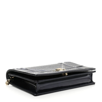 Christian Dior Metallic Patent Micro-Cannage Diorama Wallet on Chain Pouch Navy Blue 3 of 8