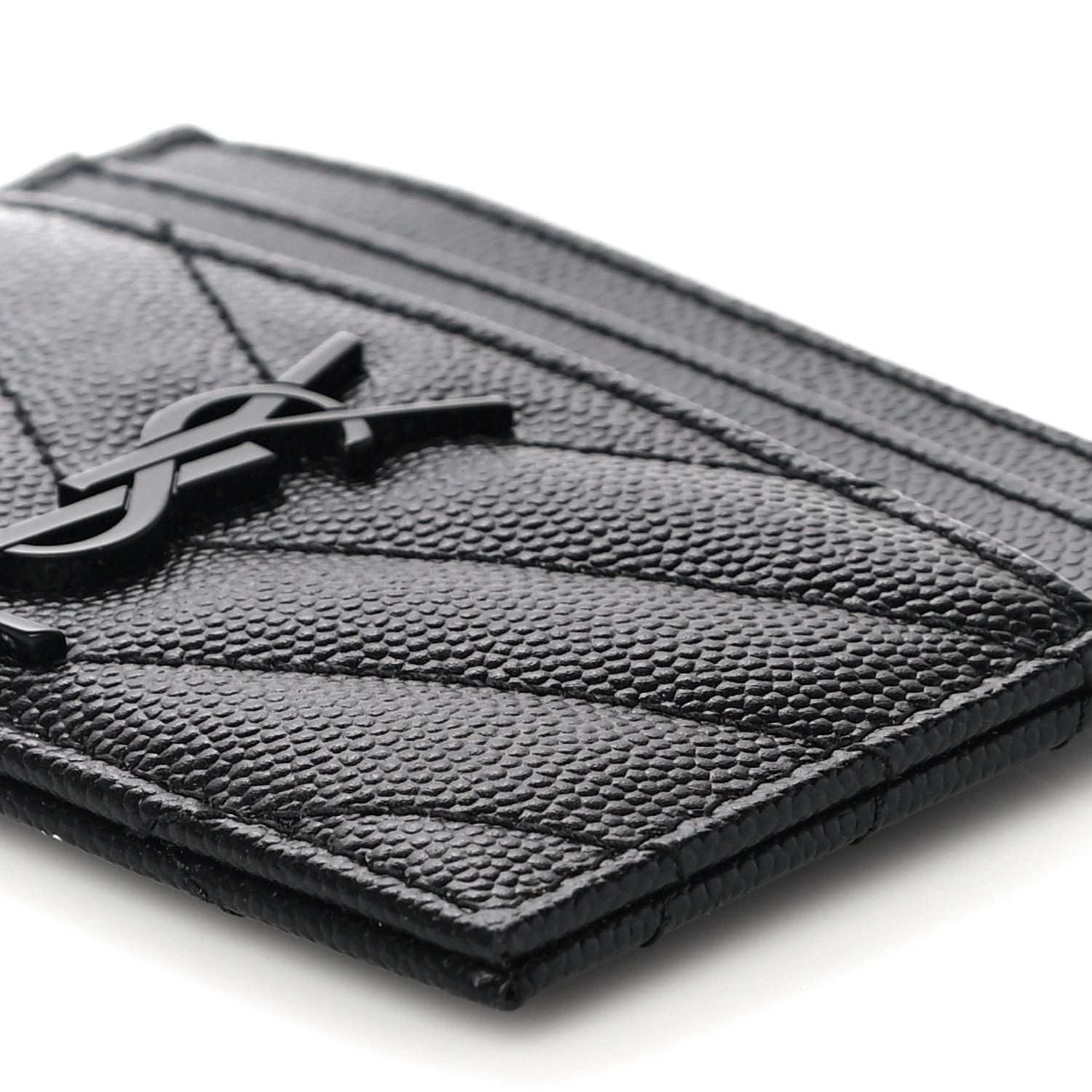 Saint Laurent Grain De Poudre Matelasse Chevron Monogram Credit Card Case Black 9 of 9