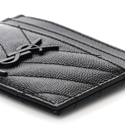 Saint Laurent Grain De Poudre Matelasse Chevron Monogram Credit Card Case Black 9 of 9
