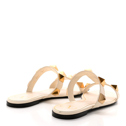 Valentino Garavani Calfskin Roman Stud Flat Slide Sandals 39 Light Ivory 4 of 12