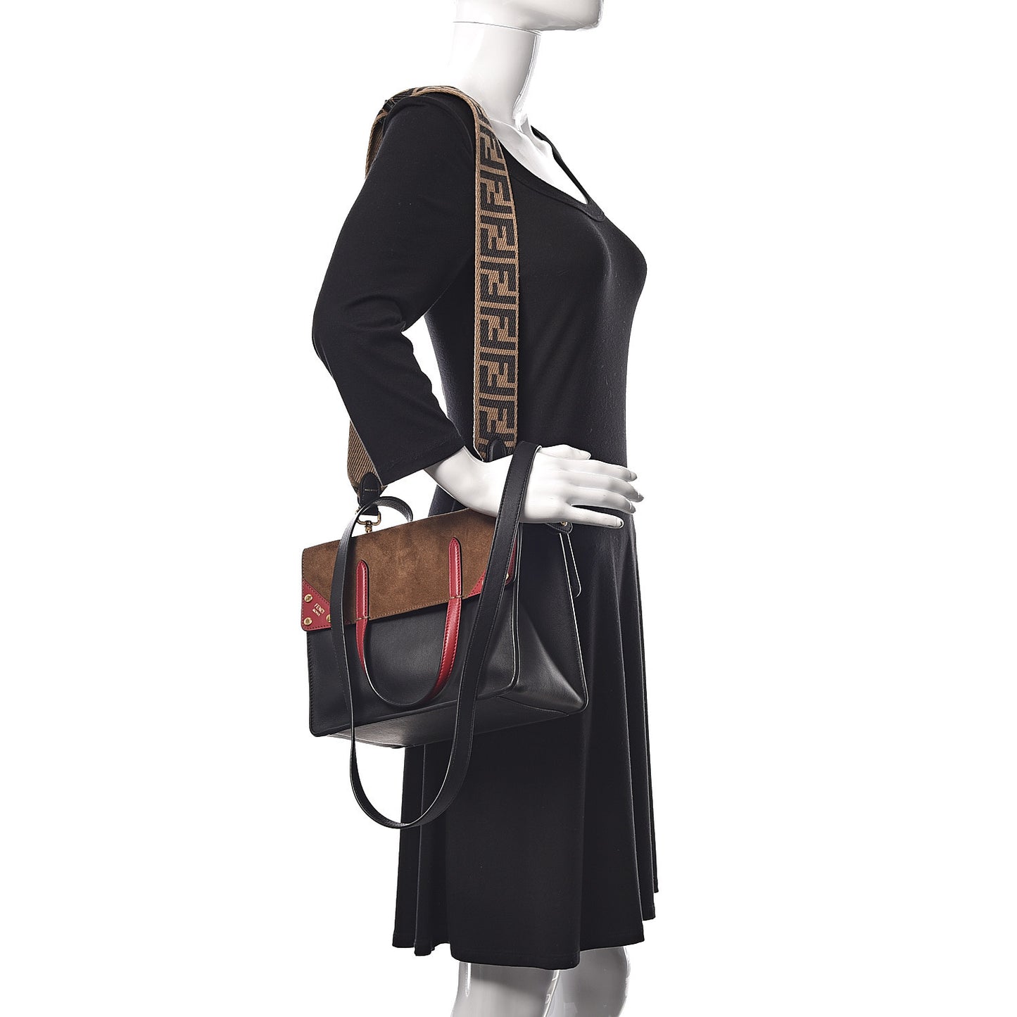 Vitello Grace Suede Small Flip Tote Black Fragola Marrone