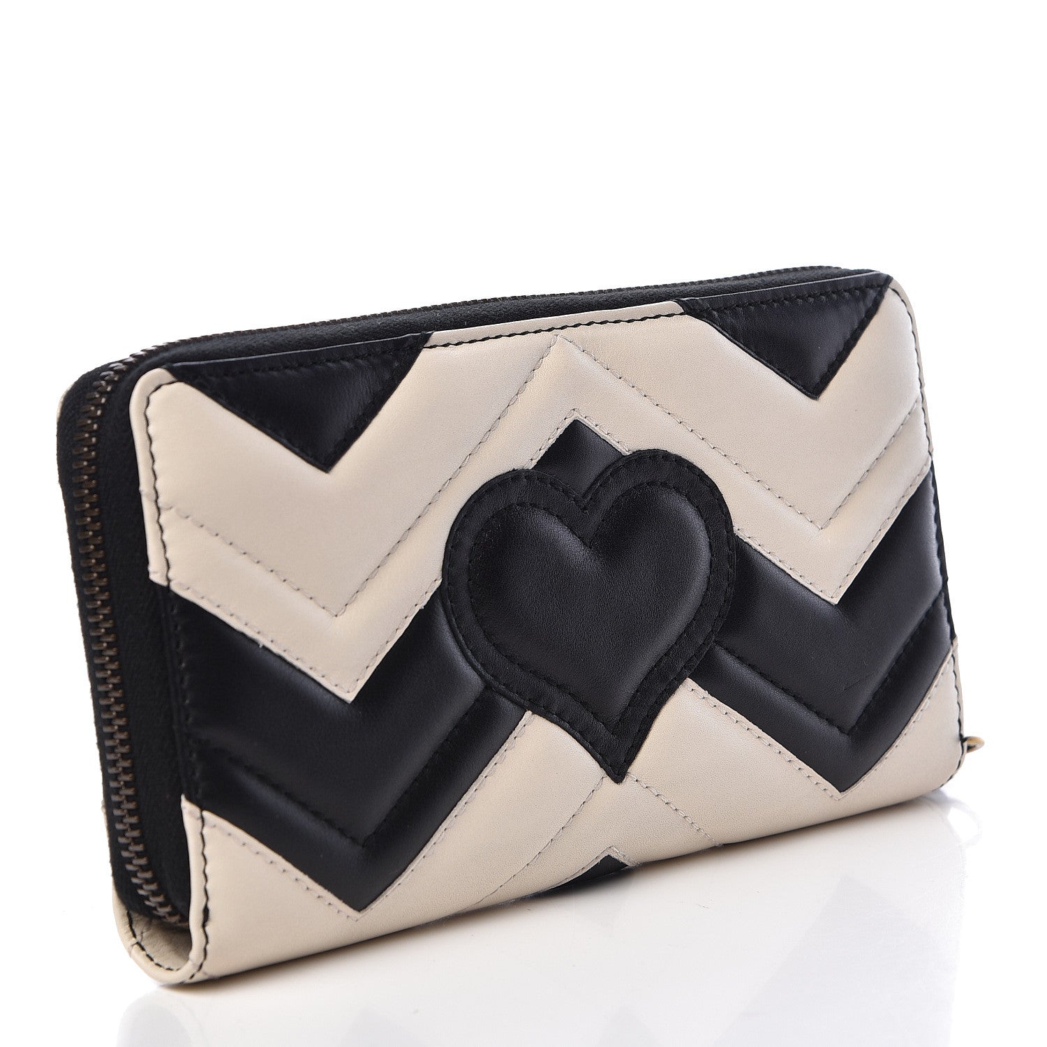 Gucci Calfskin Matelasse GG Marmont Zip Around Organizer Wallet Black White 3 of 8
