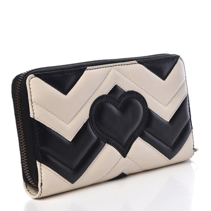 Gucci Calfskin Matelasse GG Marmont Zip Around Organizer Wallet Black White 3 of 8
