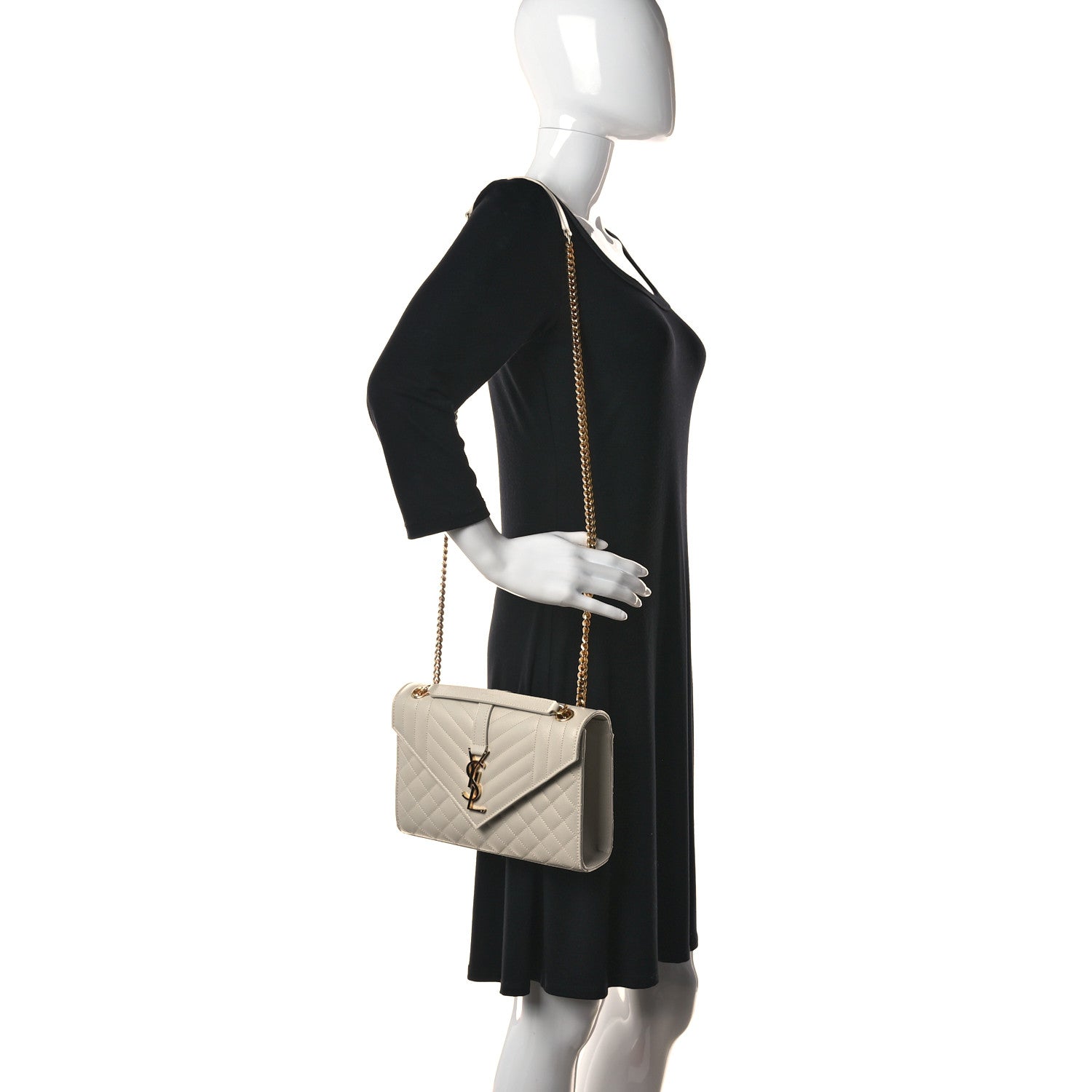 Saint Laurent Grain De Poudre Textured Mixed Matelasse Medium Triquilt Monogram Satchel Crema Soft 2 of 13