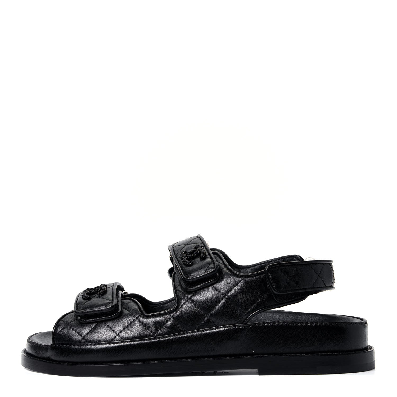 Chanel Lambskin Velcro Dad Sandals 36 Black 1 of 10