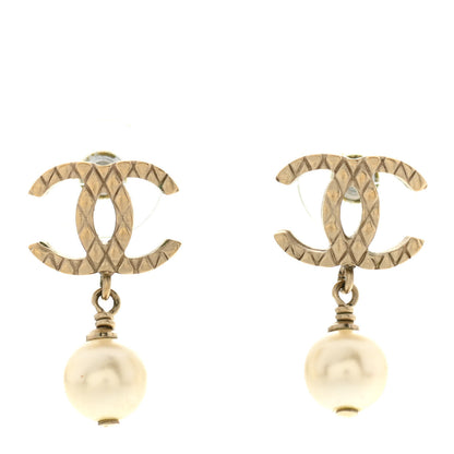 Chanel Pearl Quilted CC Drop Earrings Gold 1 of 4