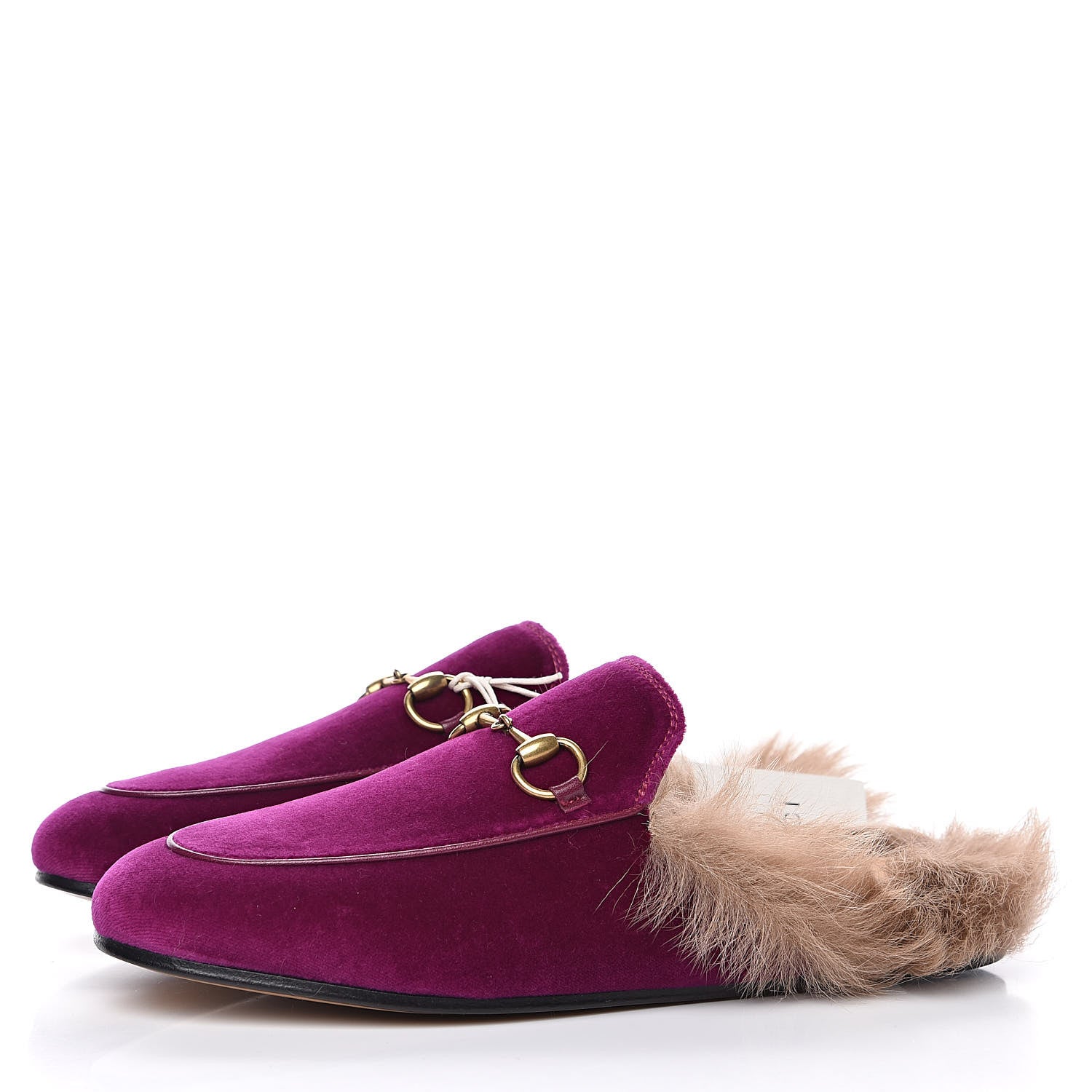 Gucci Velvet Fur Womens Princetown Slippers 36 Fucsia Violet Cyclamen Natural 3 of 8