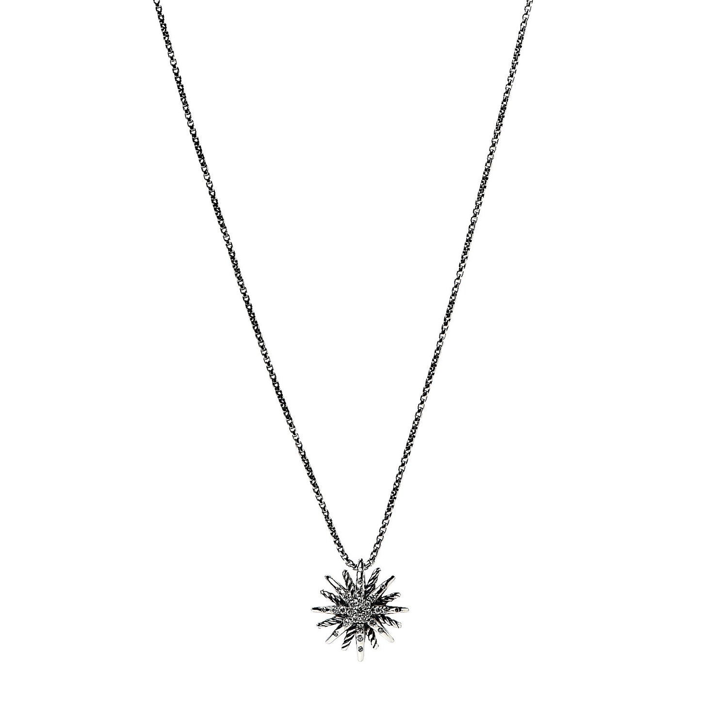 Sterling Silver Diamond 16mm Small Starburst Pendant Necklace