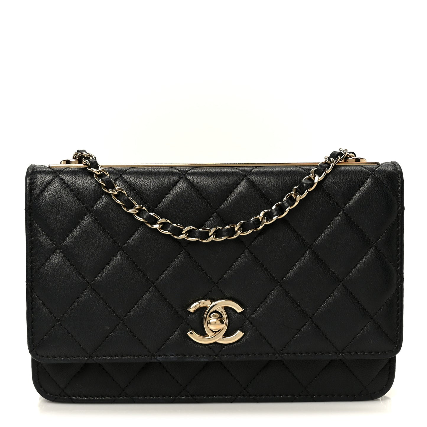 Lambskin Quilted Trendy CC Wallet On Chain WOC Black