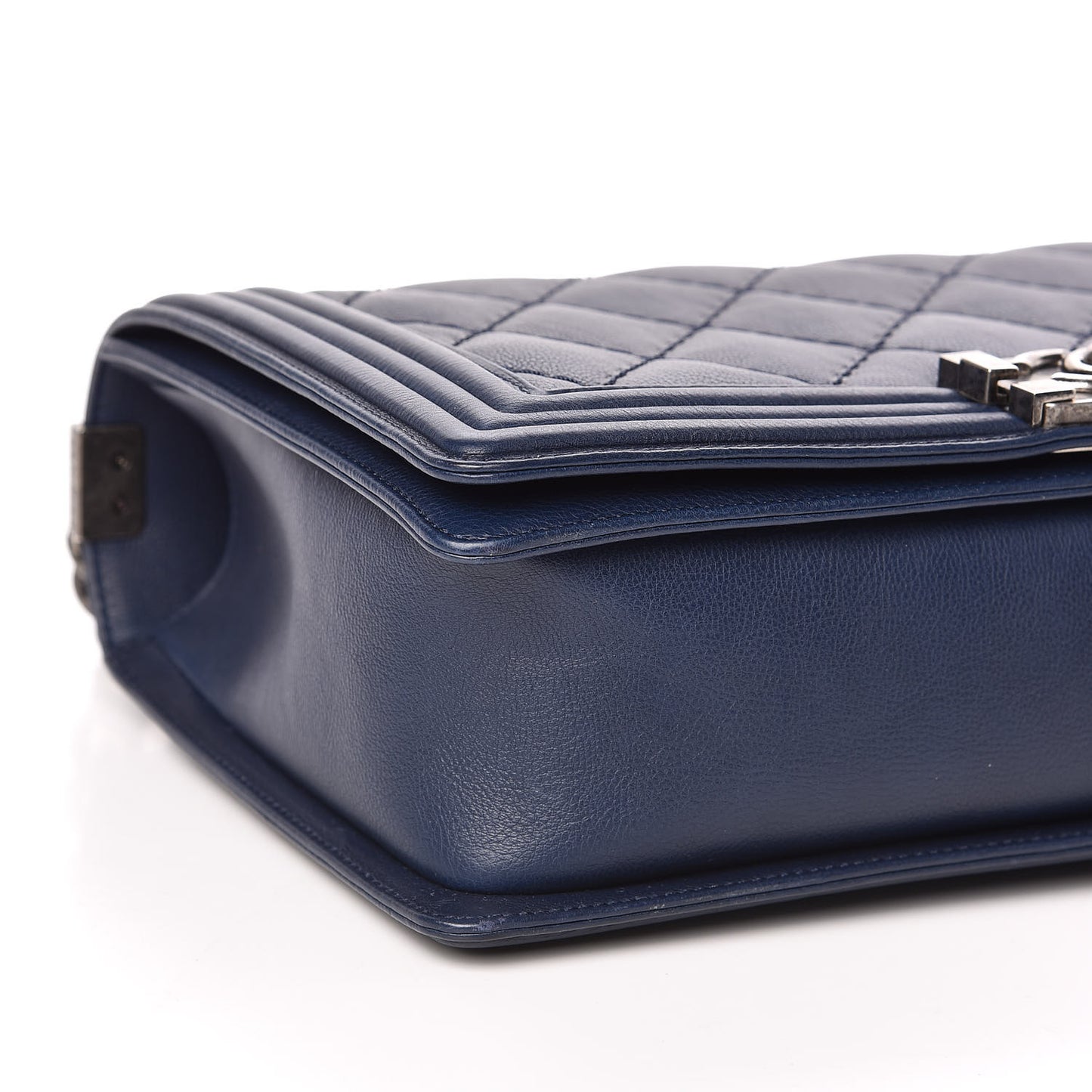Calfskin Double Stitch New Medium Boy Flap Navy Blue