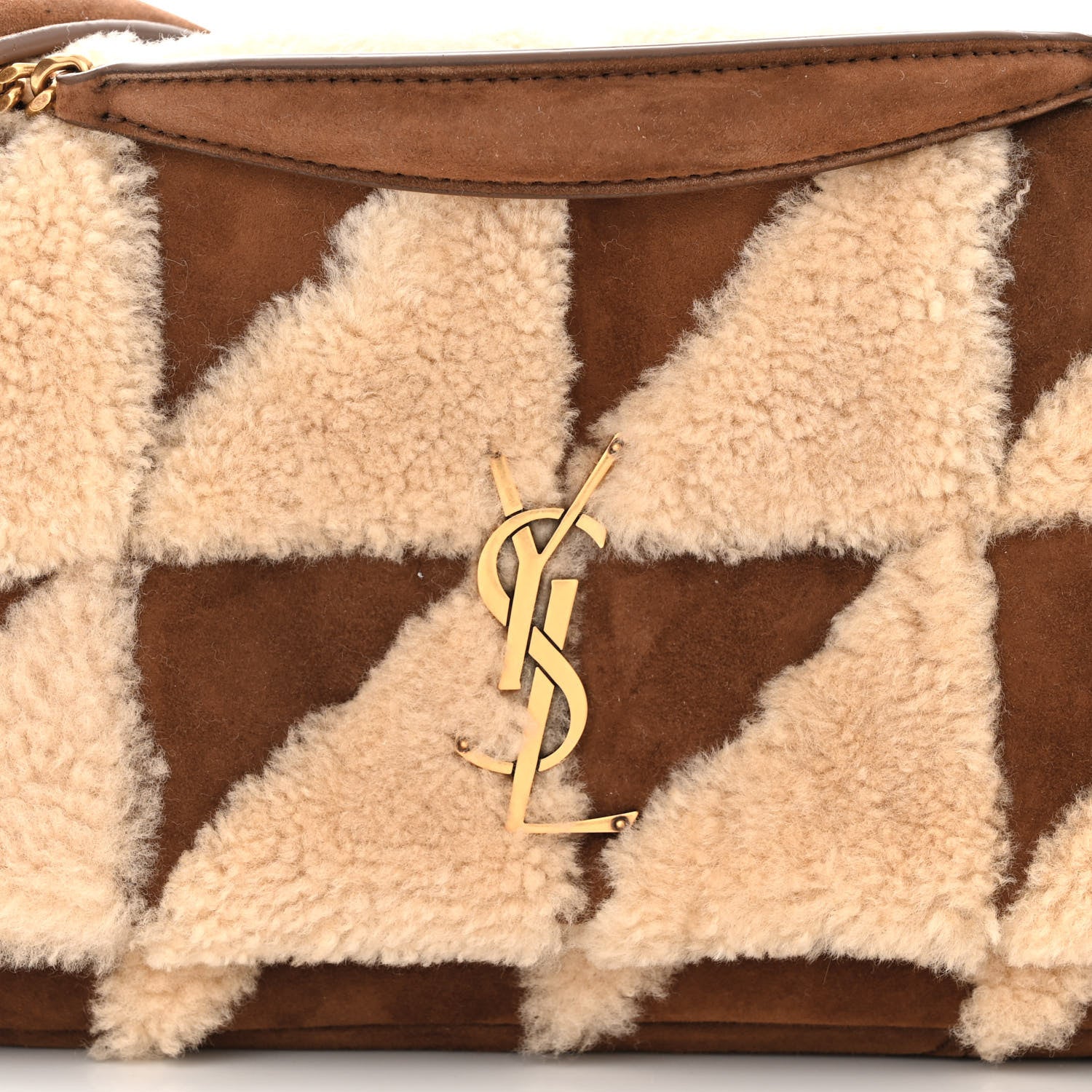 Saint Laurent Suede Shearling Patchwork Monogram Medium Jamie Brown Beige 8 of 10