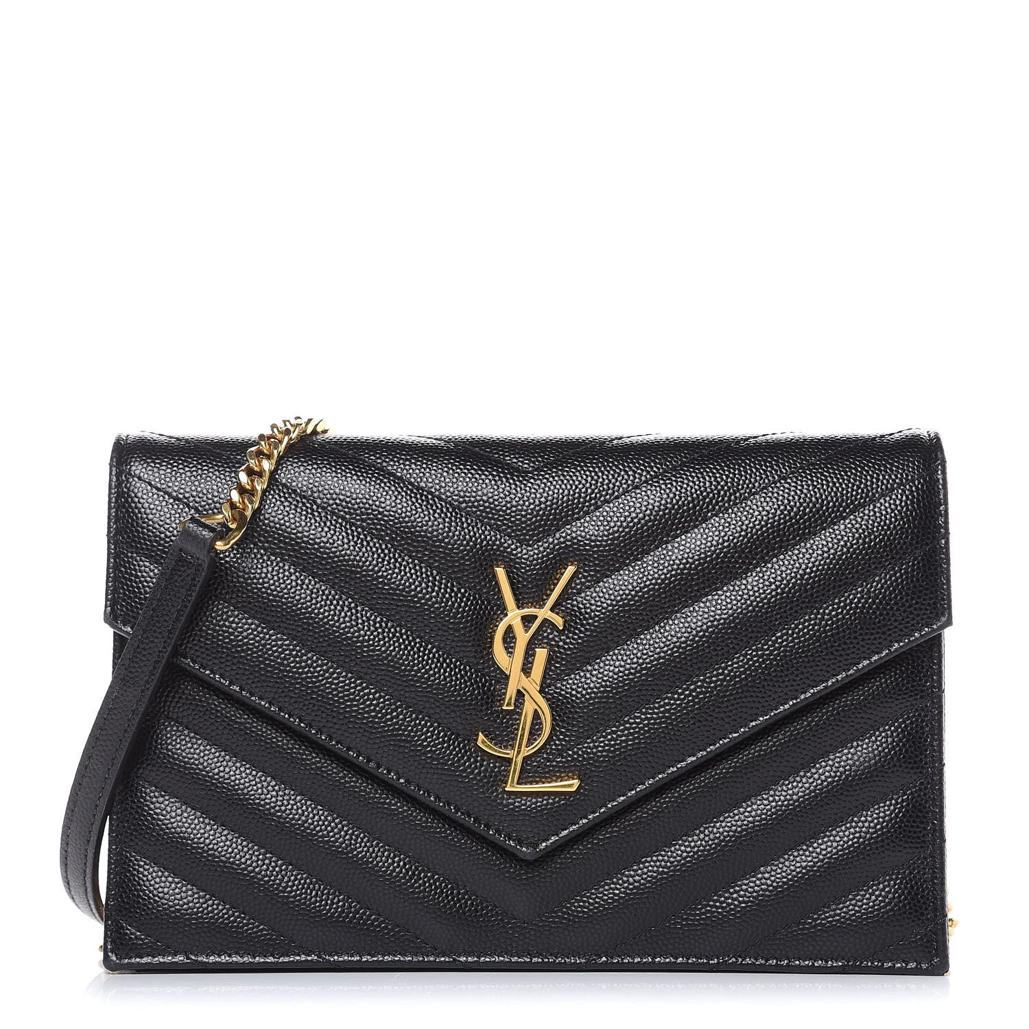 Saint Laurent Grain De Poudre Matelasse Chevron Monogram Envelope Chain Wallet Black 1 of 10