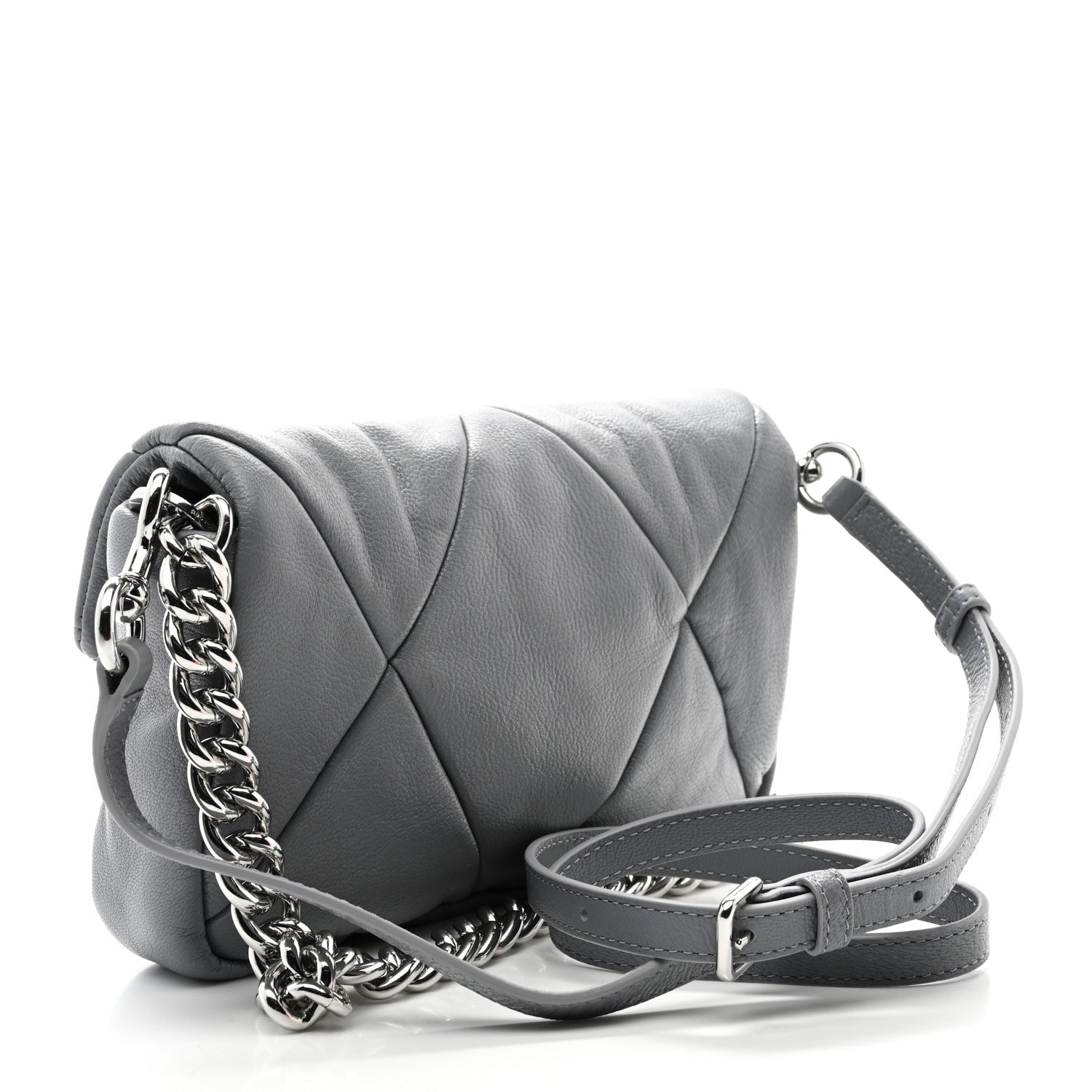 Marc Jacobs Goatskin Quilted J The Puffy Diamond Shoulder Bag Wolf Grey 3 of 11