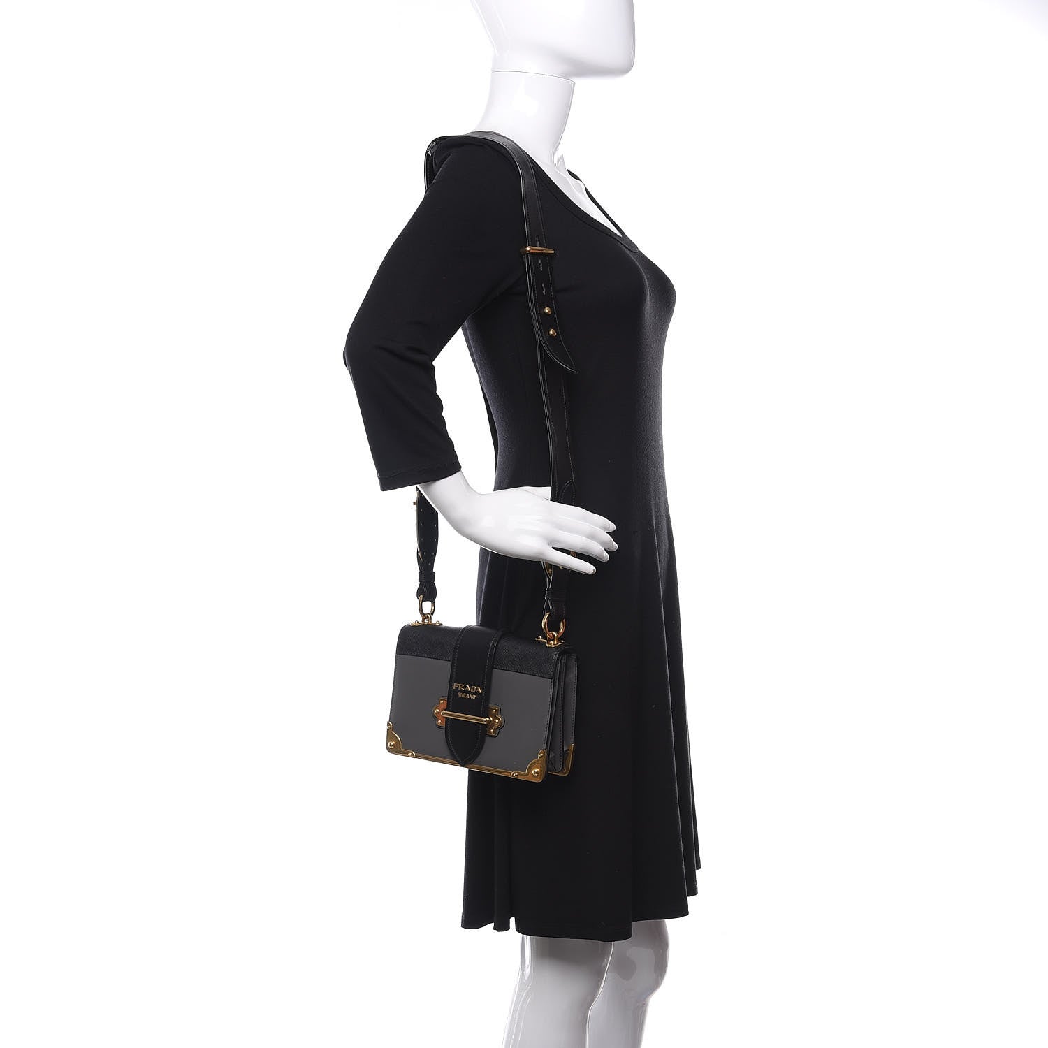 Prada City Calfskin Saffiano Cahier Bag Mercurio Black 2 of 9