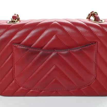 Chanel Lambskin Chevron Quilted Mini Rectangular Flap Red 14 of 20