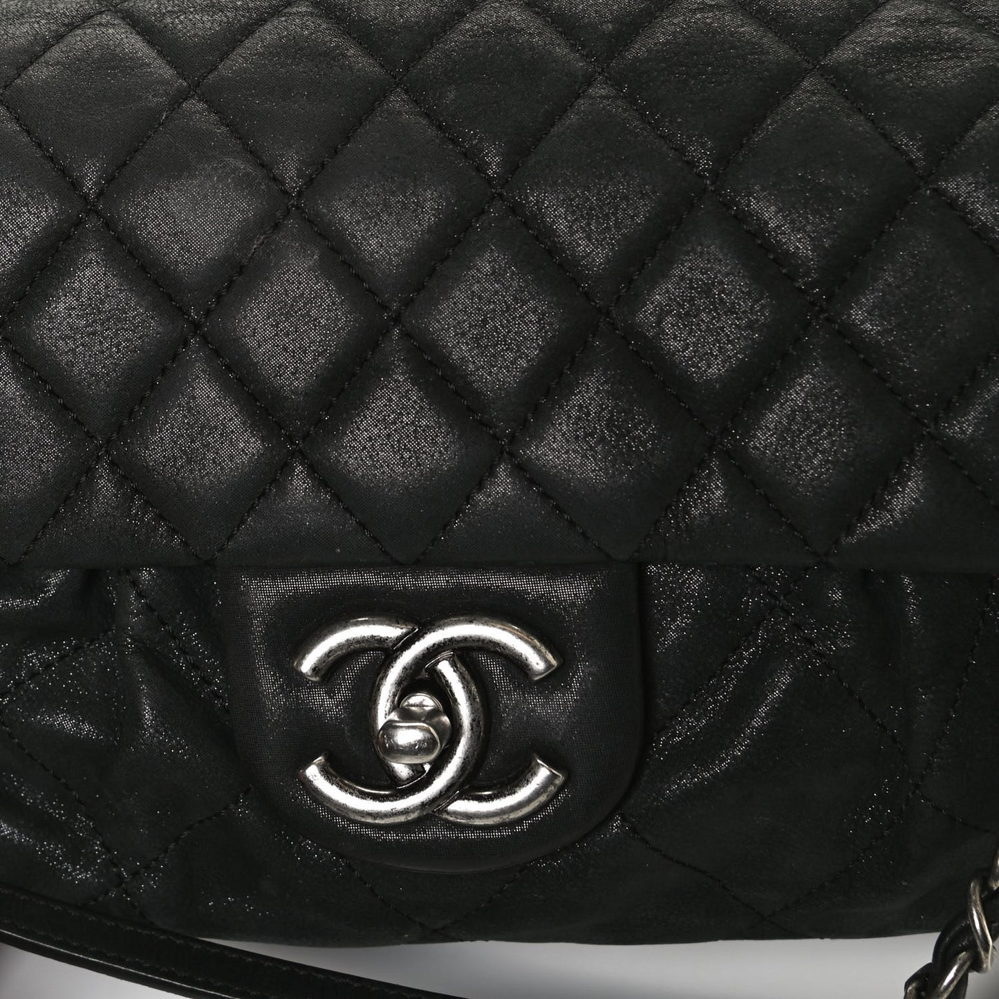Iridescent Calfskin Quilted East West Flap Black