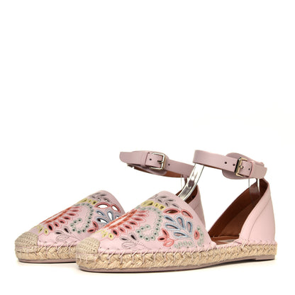 Valentino Garavani Calfskin Embroidered Cutout Ajour Ankle Wrap Espadrilles 38 Water Rose 5 of 12