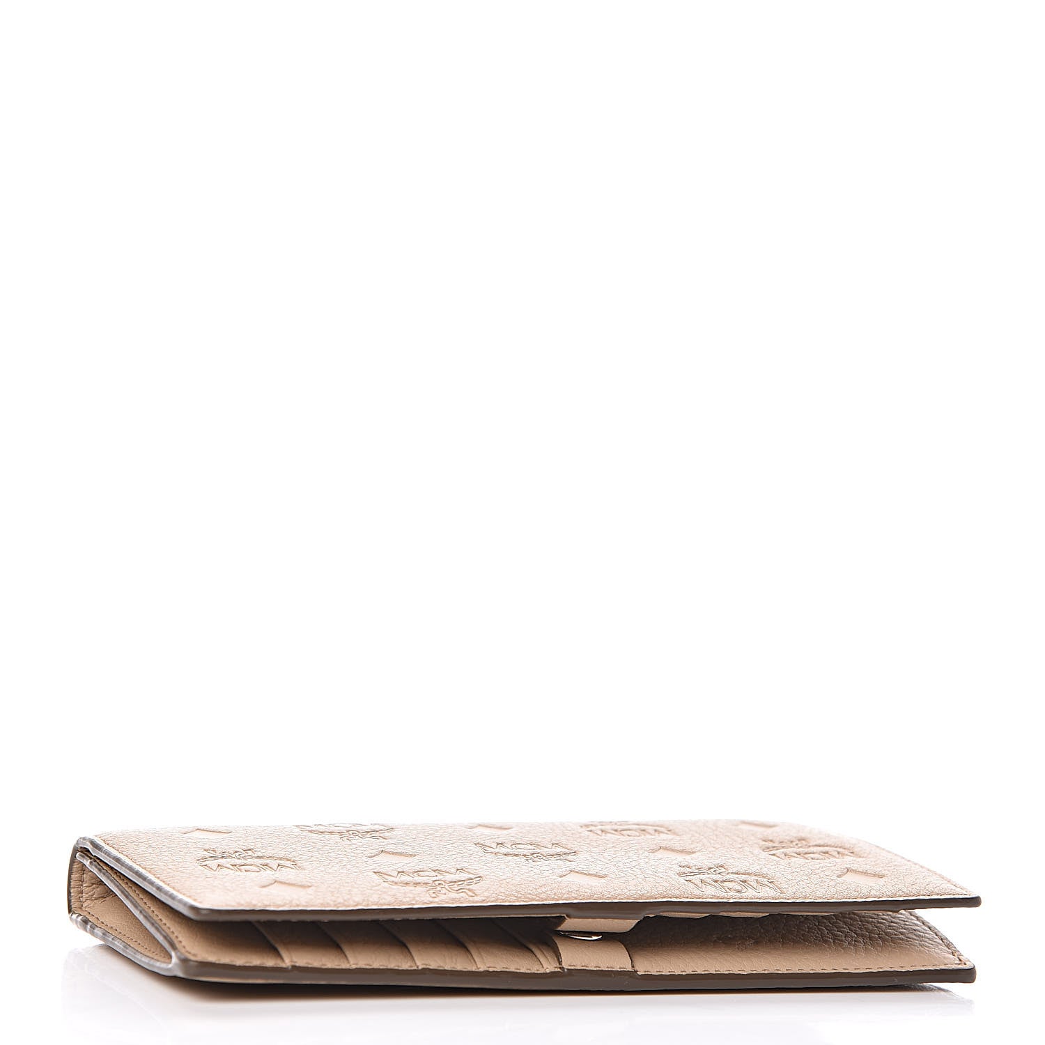 MCM Calfskin Signature Monogram Klara Two Fold Wallet Beige 4 of 7