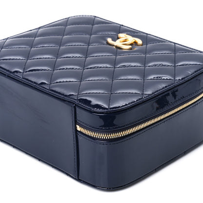 Chanel Patent Quilted Top Handle Vanity Case Navy Blue 11 of 11