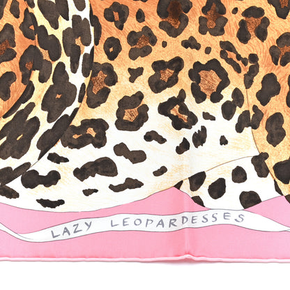 Hermes Silk Twill Lazy Leopardesses Scarf 90 Rose Vif Anthracite 4 of 5