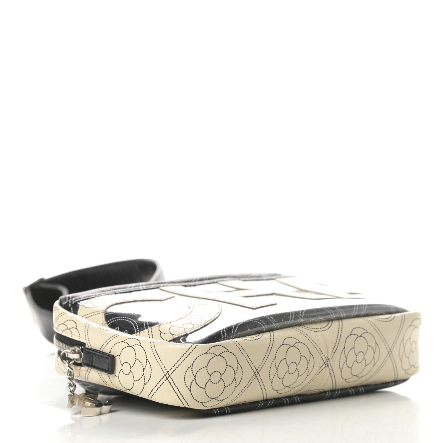 Chanel Coated Canvas Calfskin Camellia Printed Camera Case Black Beige 5 of 11