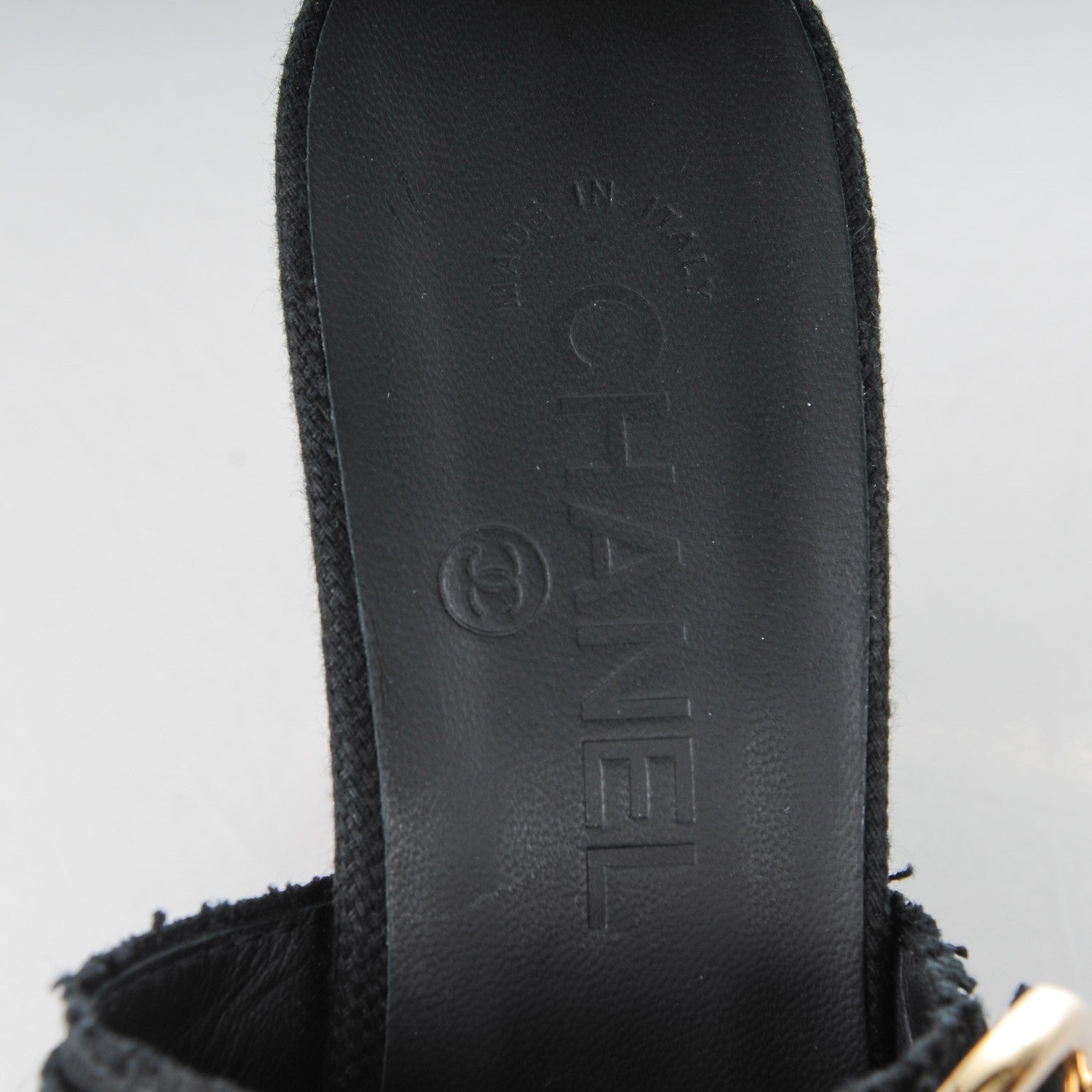Chanel Canvas Heart CC Wedge Sandals 36 Black 7 of 7