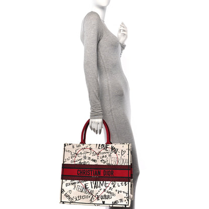 Christian Dior Canvas Embroidered Large Dioramour Graffiti Book Tote Latte Multicolor 2 of 10