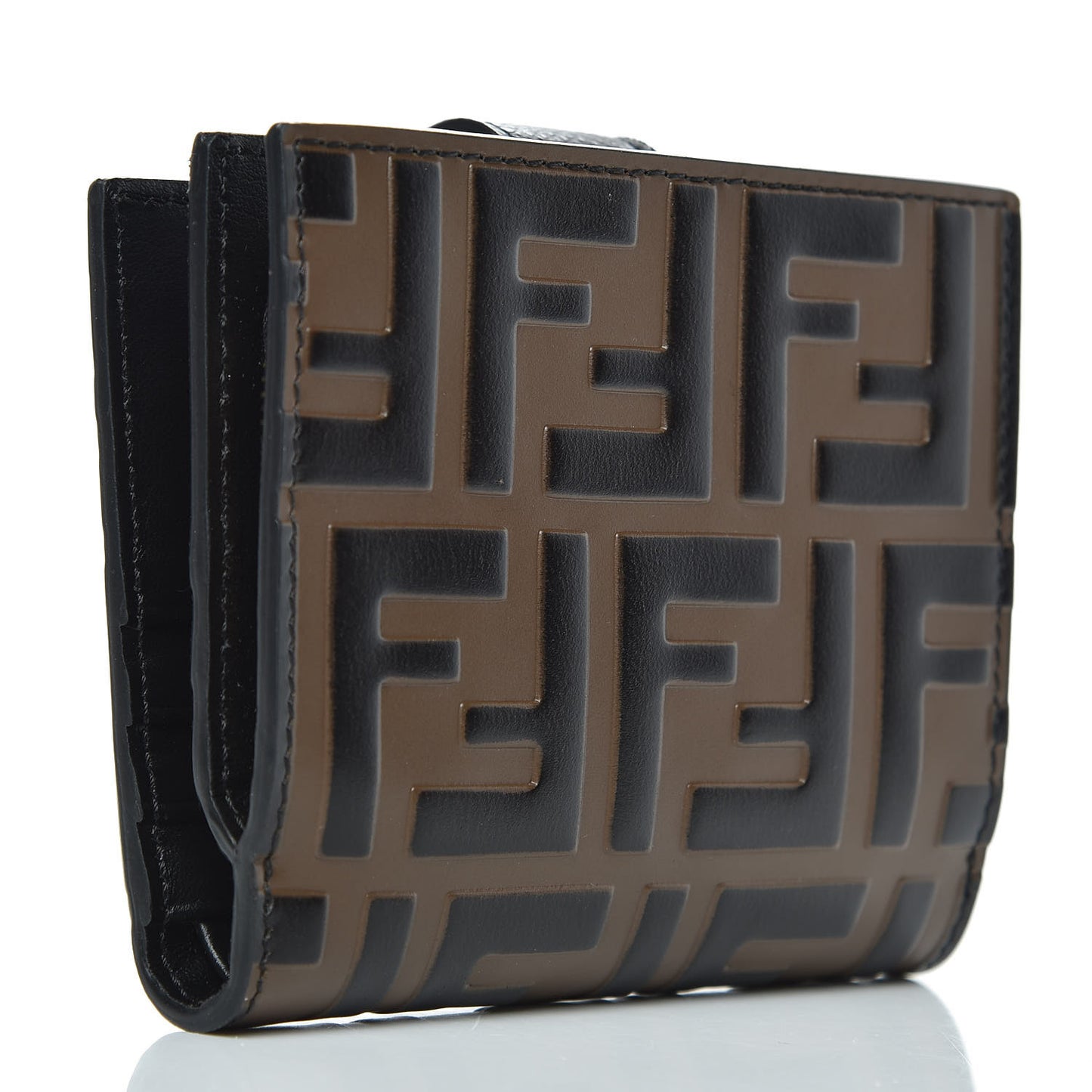 Vitello Cruise F is Fendi Bi-Color FF 1974 Embossed Compact Wallet Black Maya