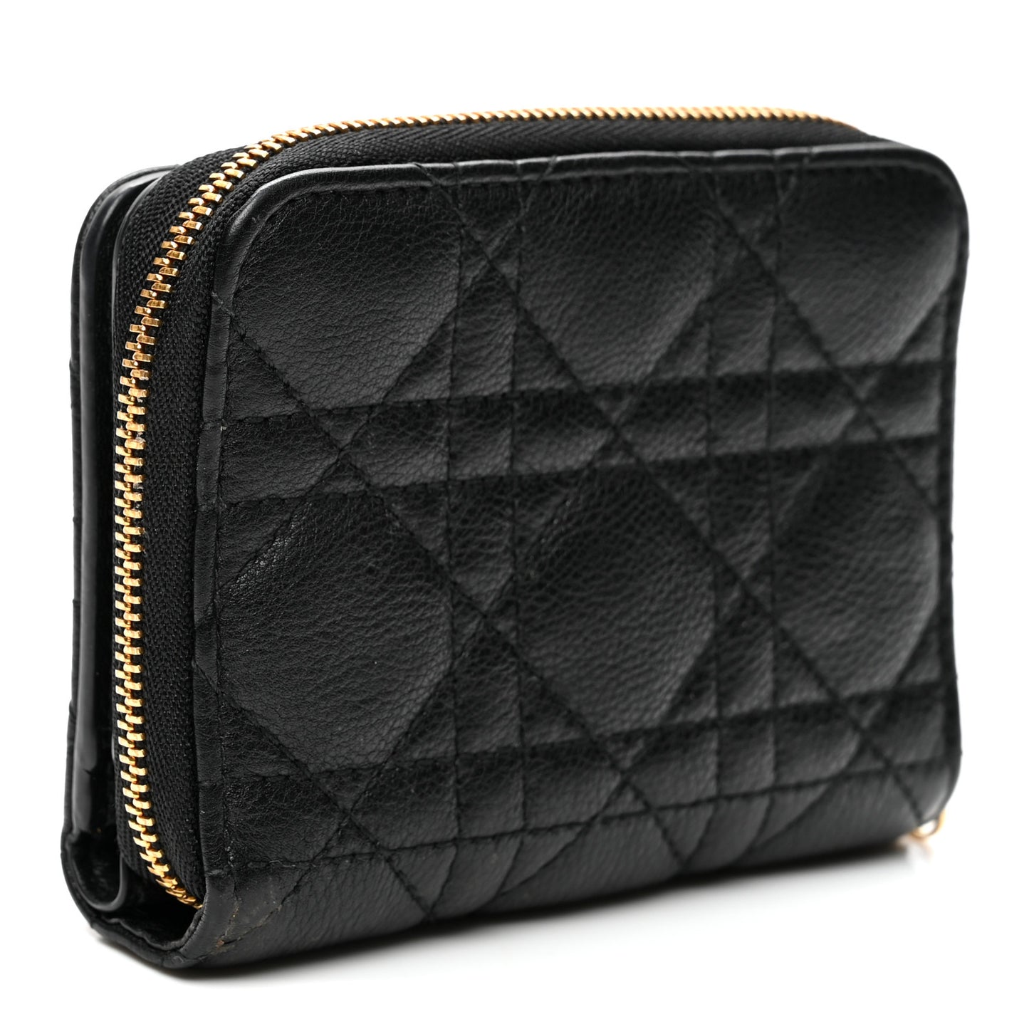Grained Calfskin Supple Cannage Caro Scarlet Zipped Wallet Black
