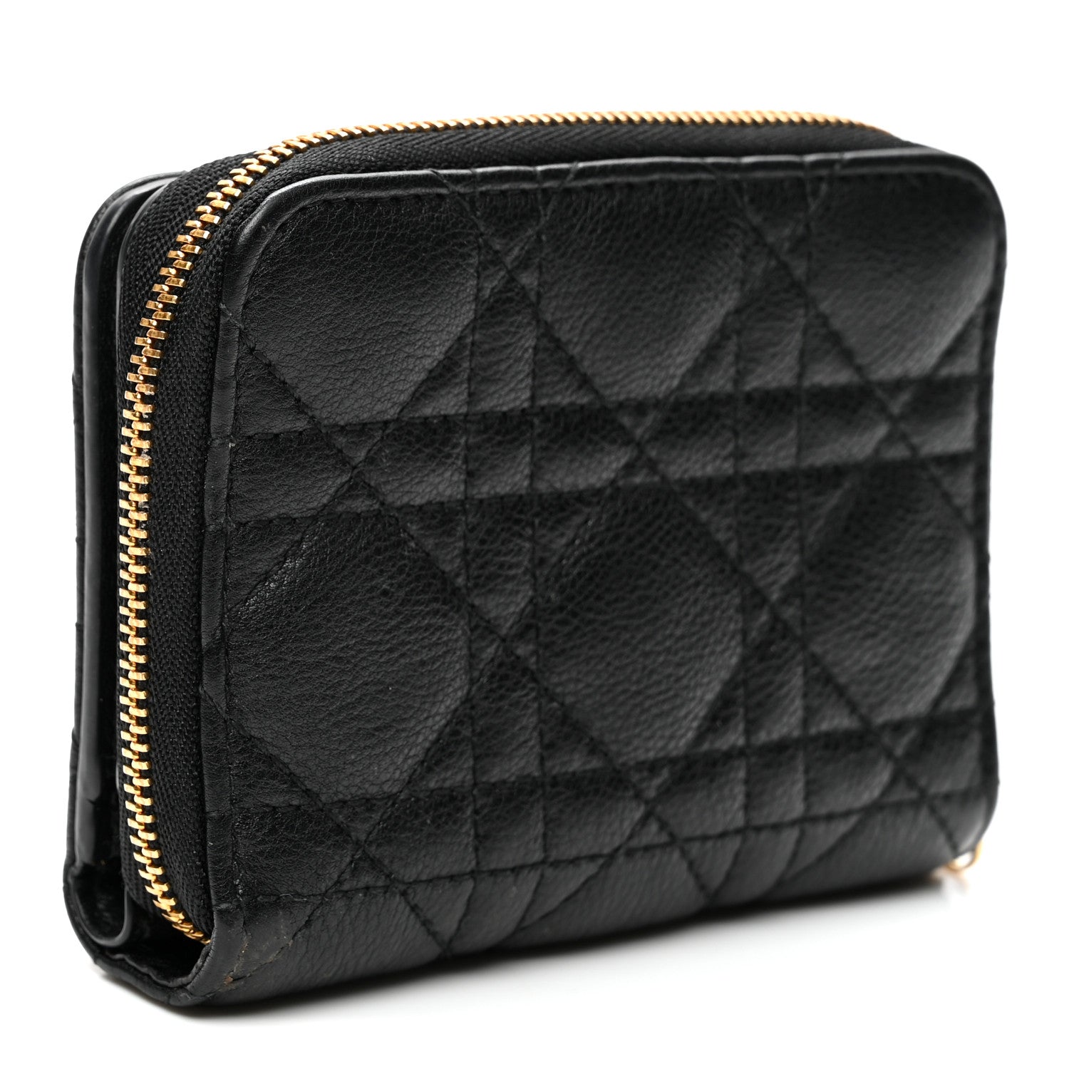 Christian Dior Grained Calfskin Supple Cannage Caro Scarlet Zipped Wallet Black 3 of 8