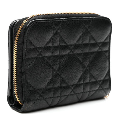 Christian Dior Grained Calfskin Supple Cannage Caro Scarlet Zipped Wallet Black 3 of 8