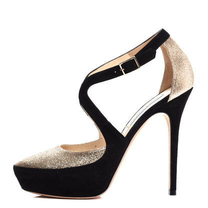 Jimmy Choo Suede Glitter Tulip Pumps 38 Black Nude 1 of 10