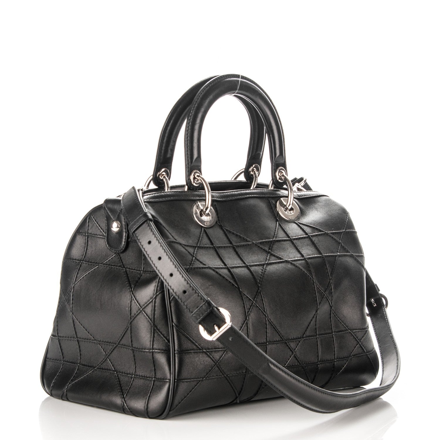 Christian Dior Lambskin Cannage Granville Polochon Black 3 of 8