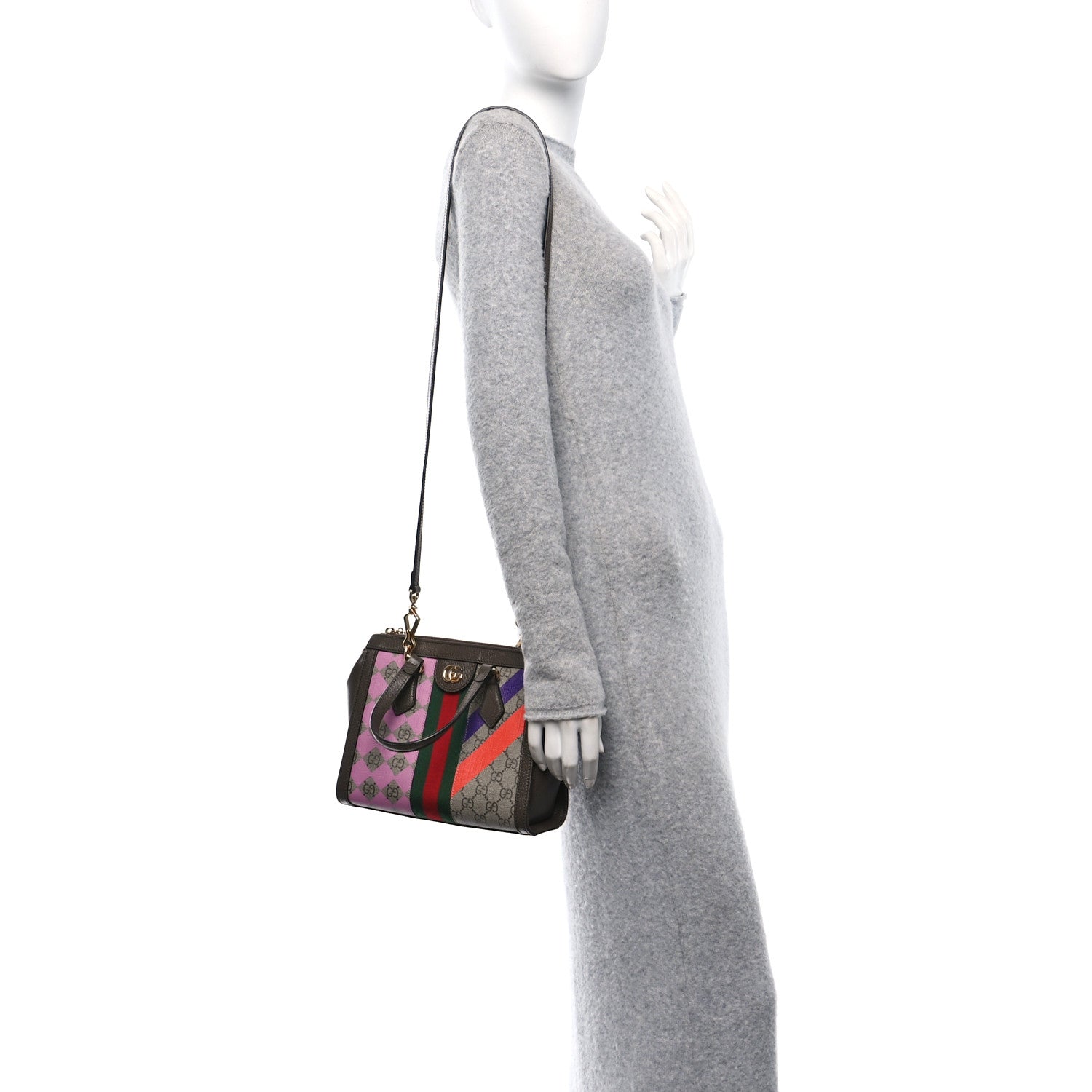 Gucci GG Supreme Monogram Equestrian Web Small Ophidia Tote Bag Beige Multicolor New Acero 2 of 15