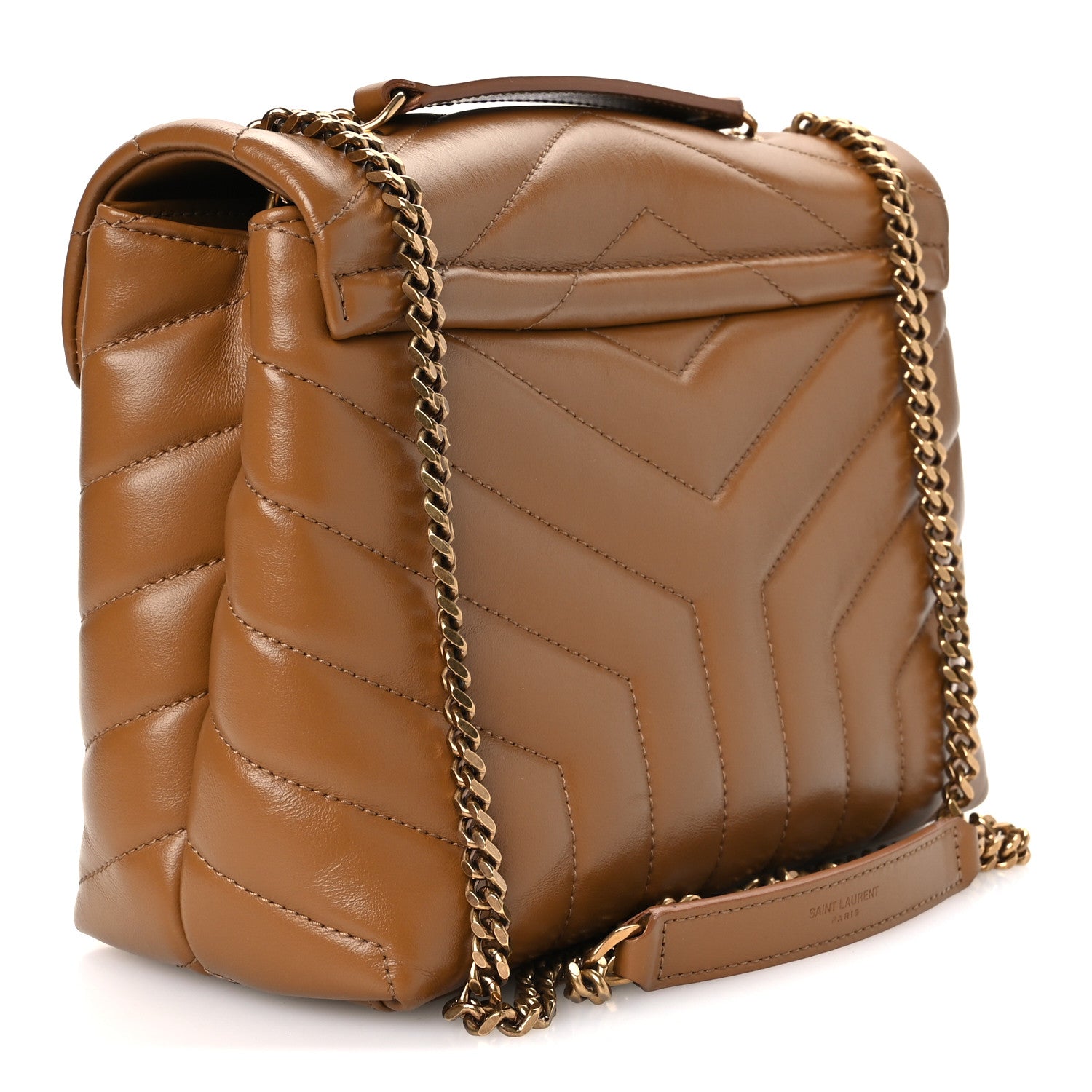 Saint Laurent Calfskin Y Quilted Monogram Small Loulou Chain Satchel Dark Natural 3 of 11