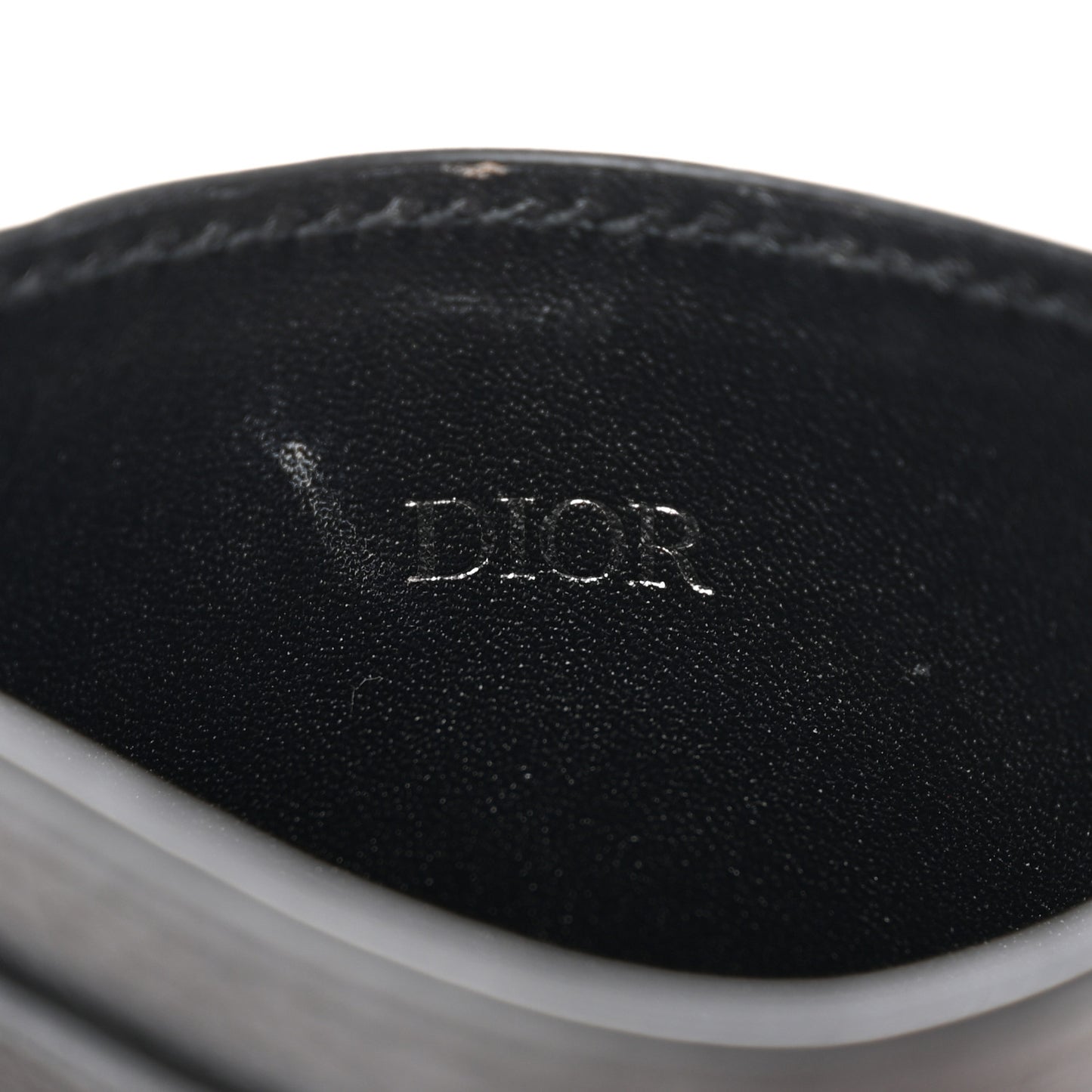 Grained Calfskin Oblique Card Holder Black