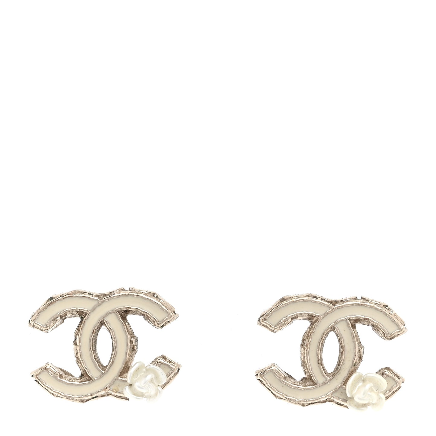 Enamel CC Camellia Earrings White Gold