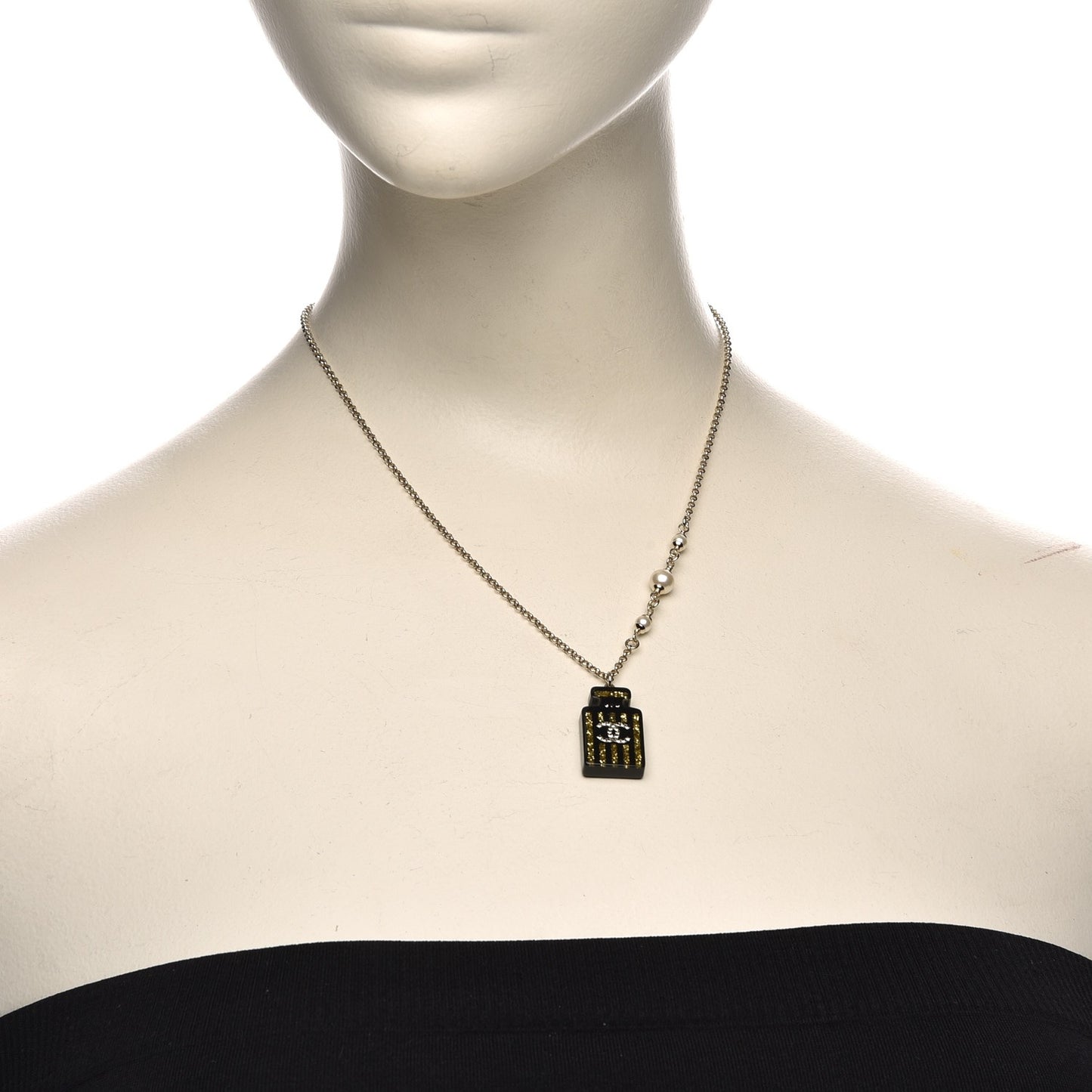 Resin Strass Perfume Bottle CC Necklace Black Gold