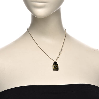 Chanel Resin Strass Perfume Bottle CC Necklace Black Gold 2 of 7