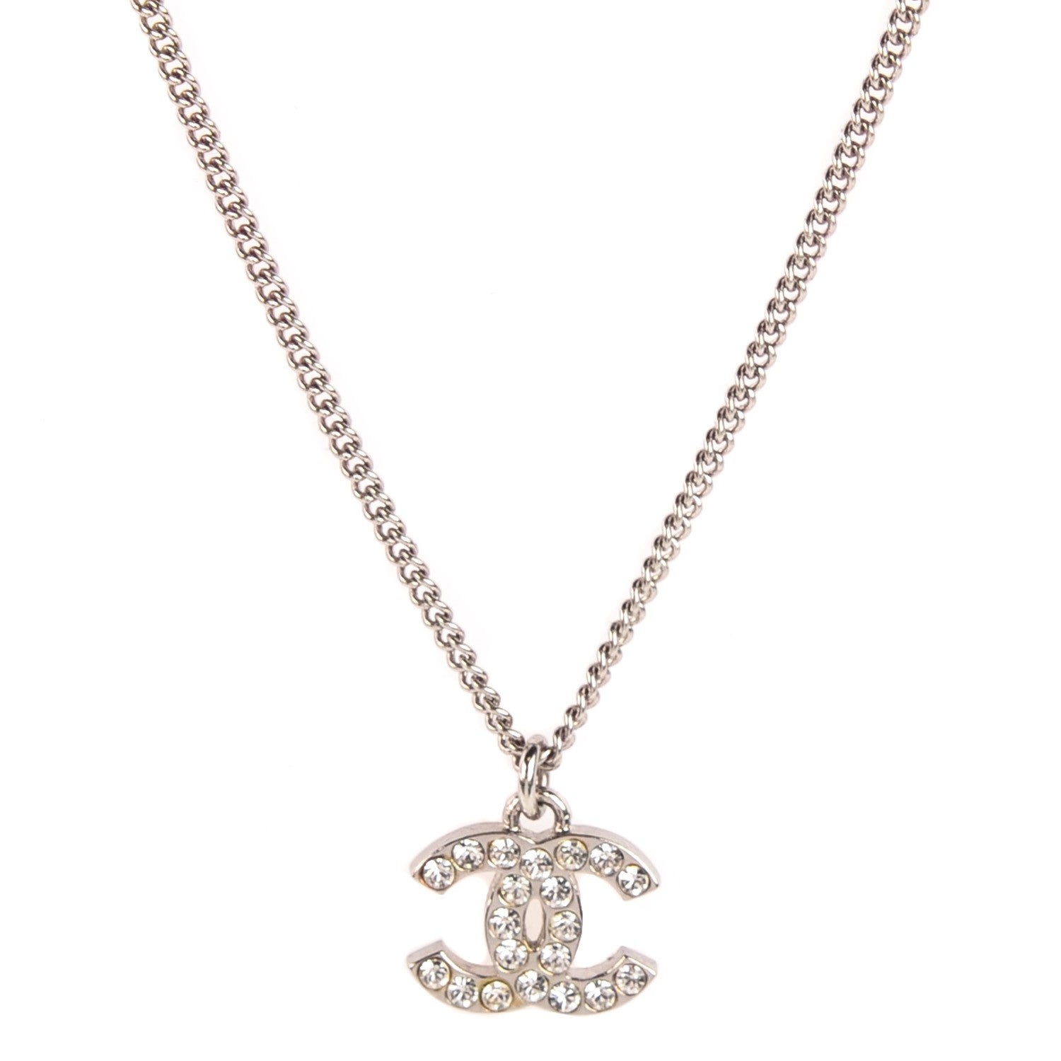 Chanel Crystal Timeless CC Necklace Silver 1 of 4