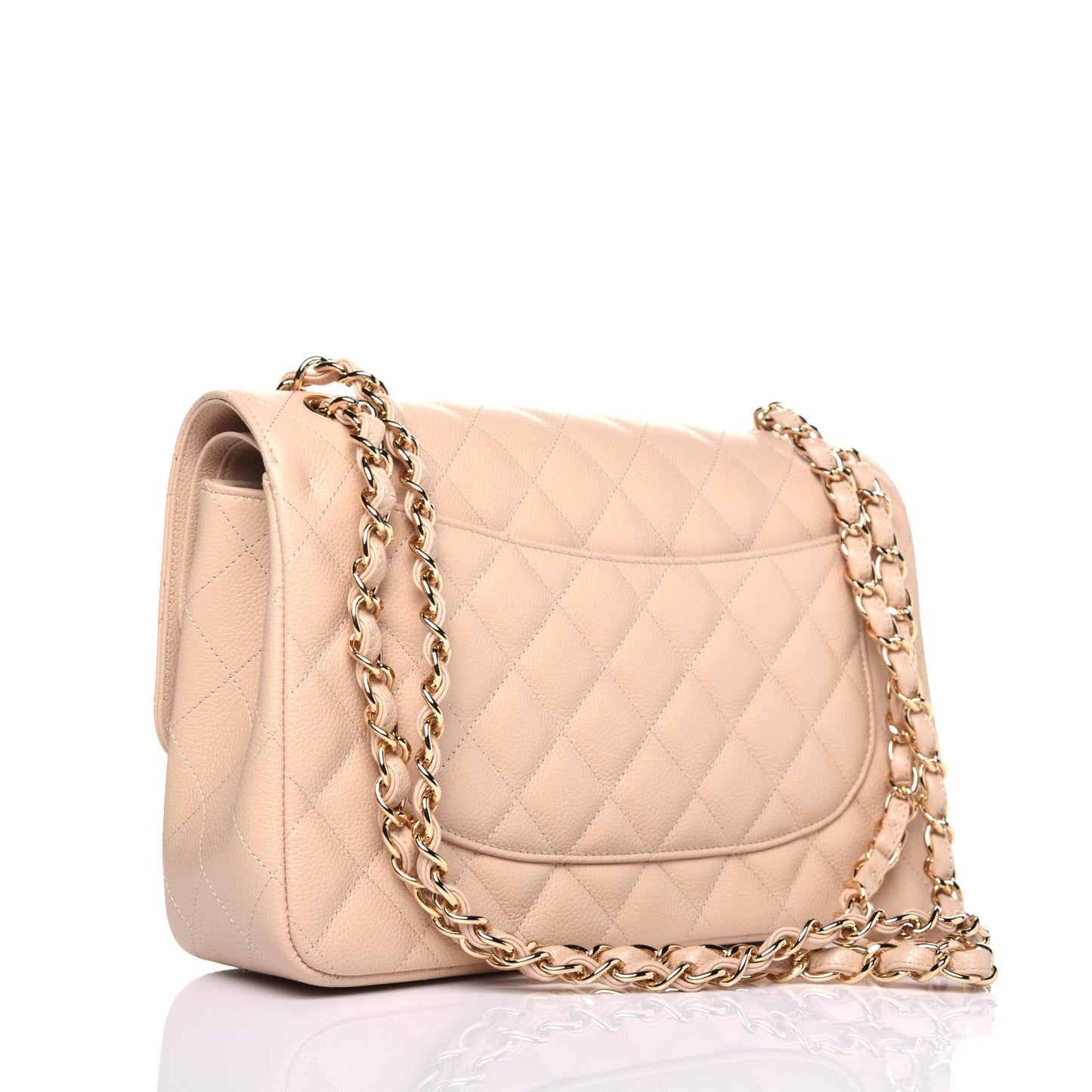 Caviar Quilted Jumbo Double Flap Light Beige