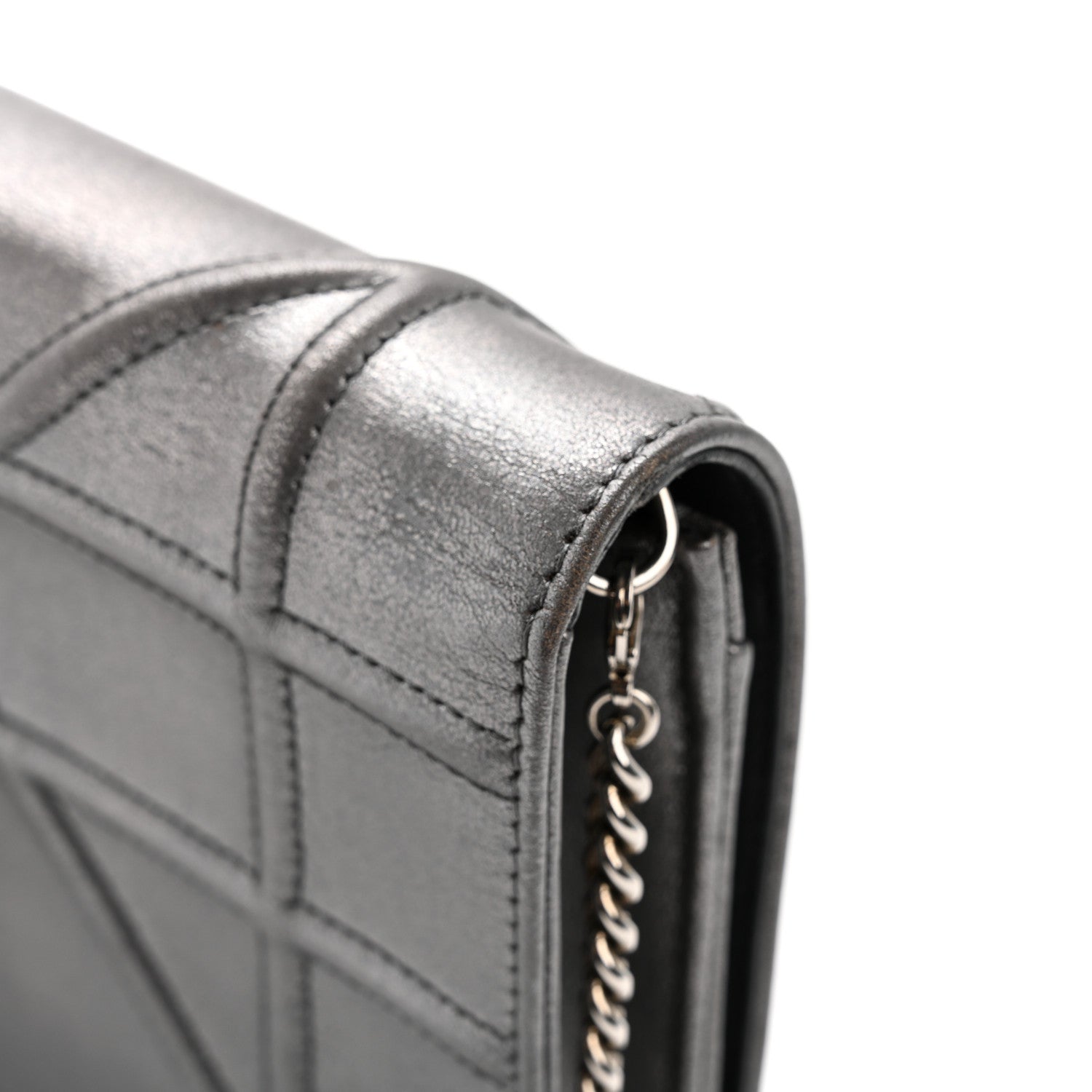 Christian Dior Metallic Grained Calfskin Diorama Wallet on Chain Pouch Gunmetal Grey 10 of 10