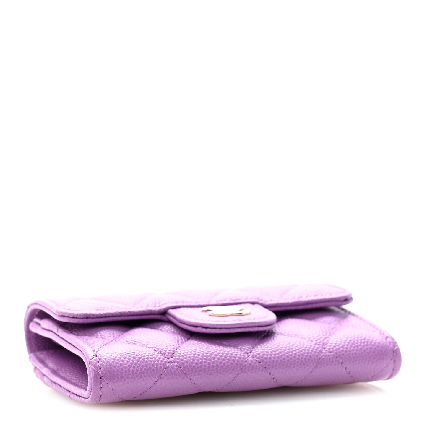 Caviar Quilted Flap Card Holder Wallet Purple