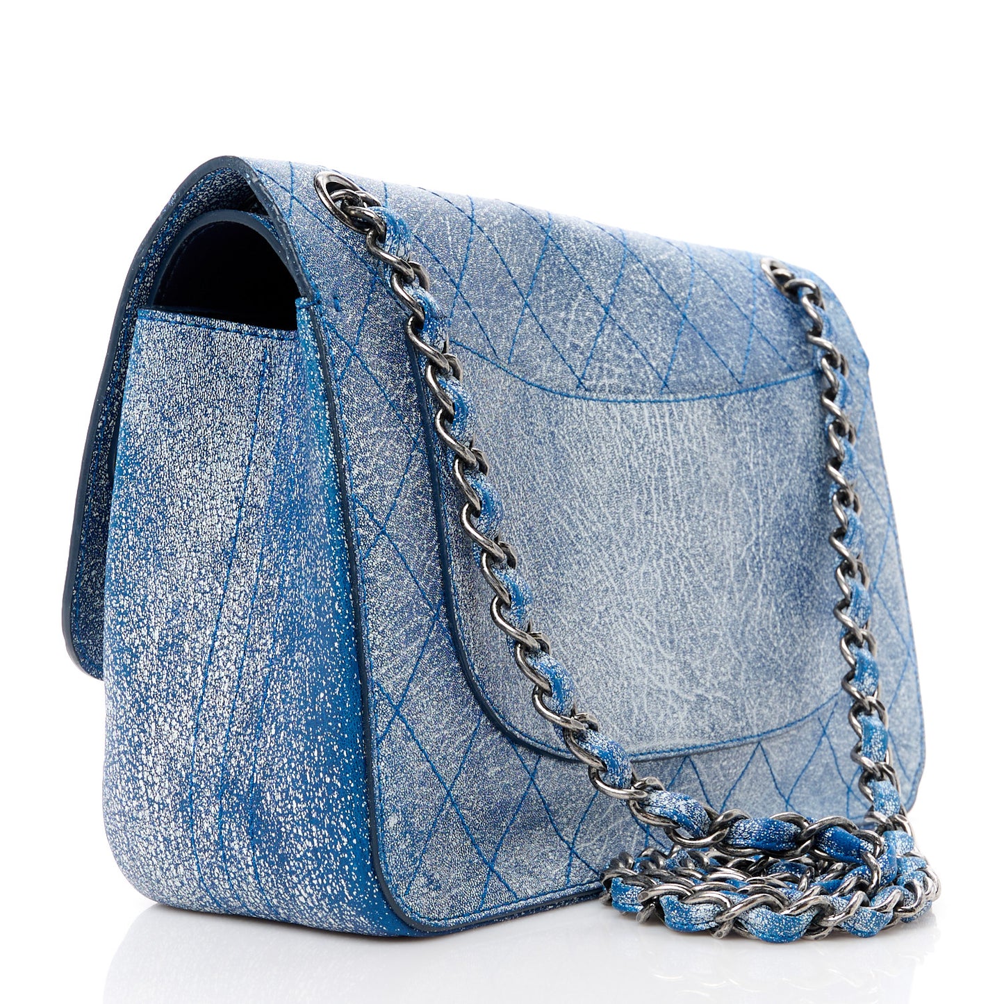 Crackled Calfskin Jumbo Double Flap Blue