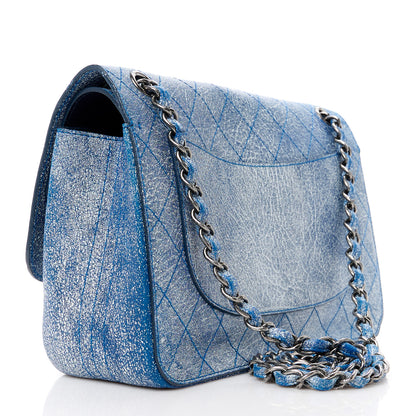Chanel Crackled Calfskin Jumbo Double Flap Blue 3 of 12