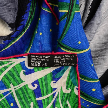 Hermes Cashmere Silk Tyger Tyger Scarf 140 Bleu Dur Vert Gris 7 of 7